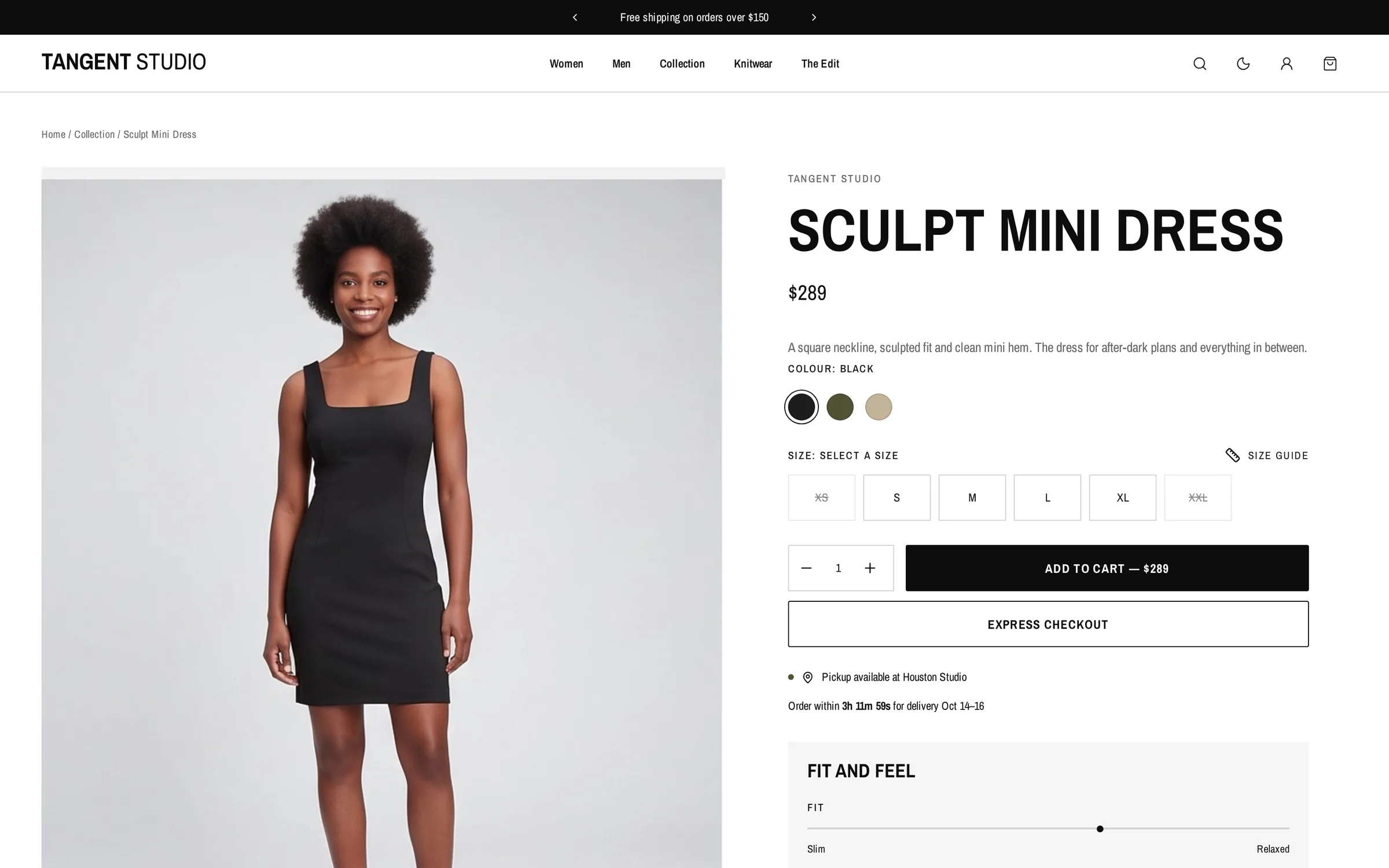 Tangent preset product page with gallery, sizes and buy buttons