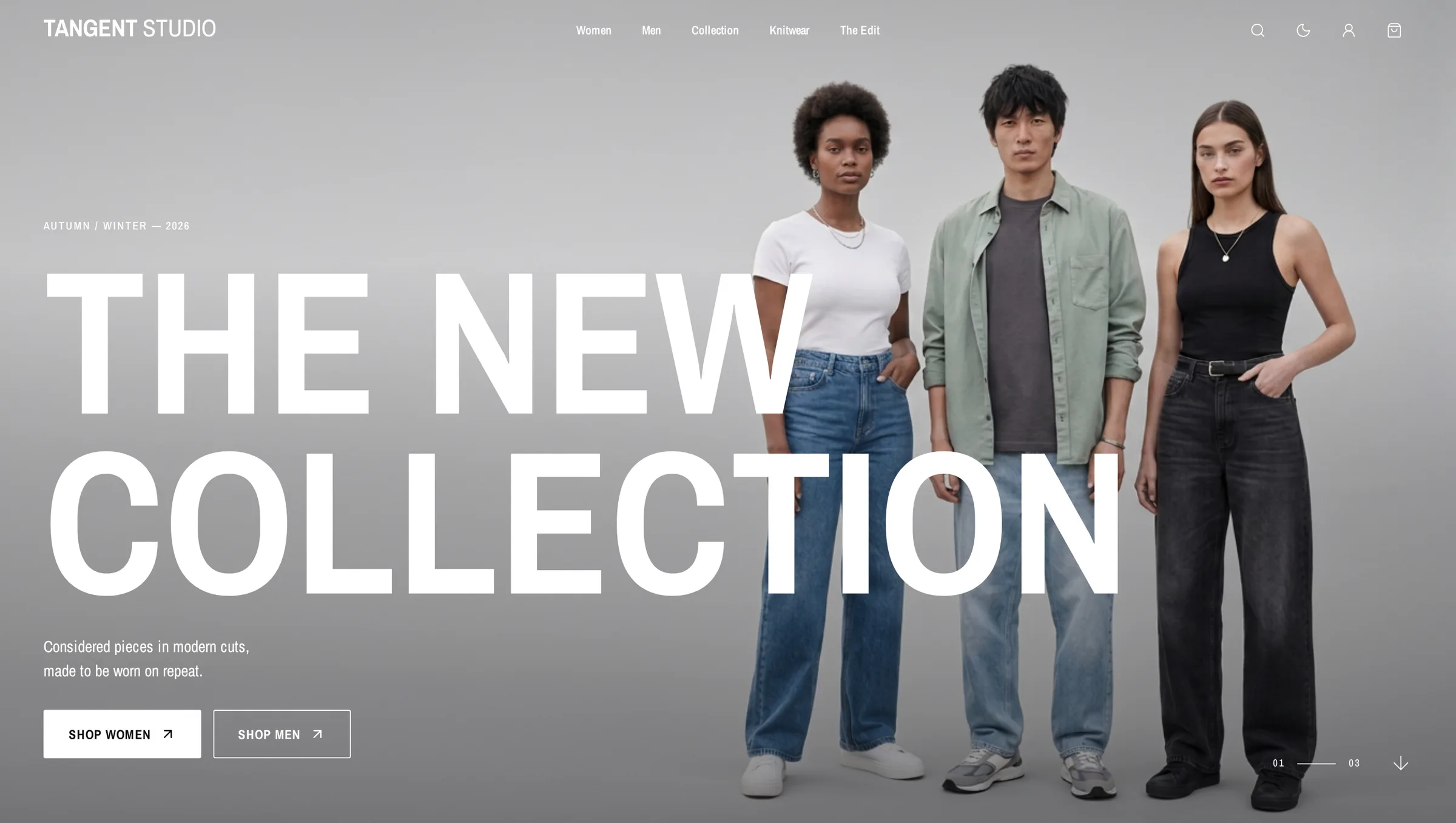 Autumn campaign banner with large heading and two shopping buttons