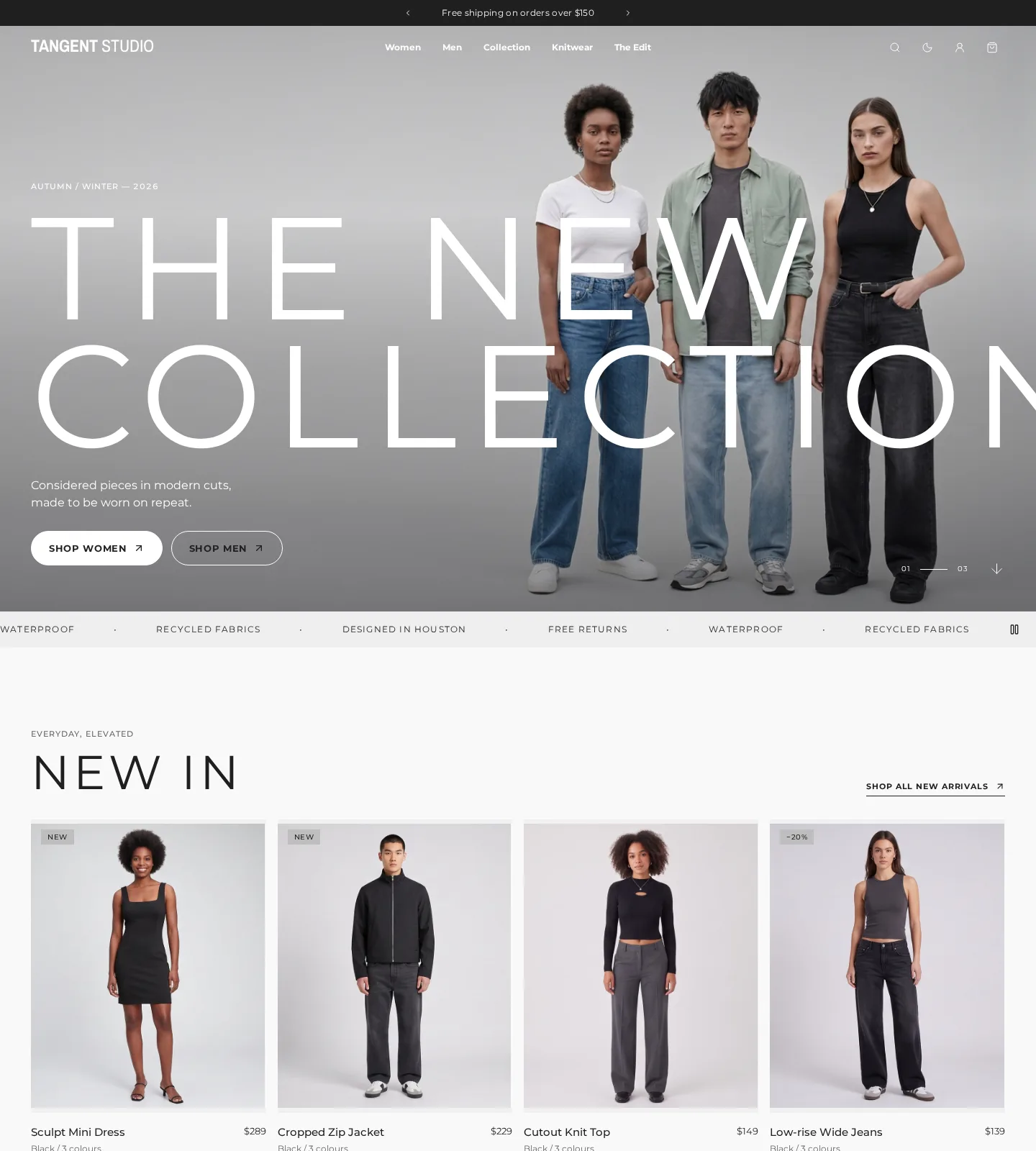 Muslin preset home page: spaced sans-serif headings and rounded outline buttons