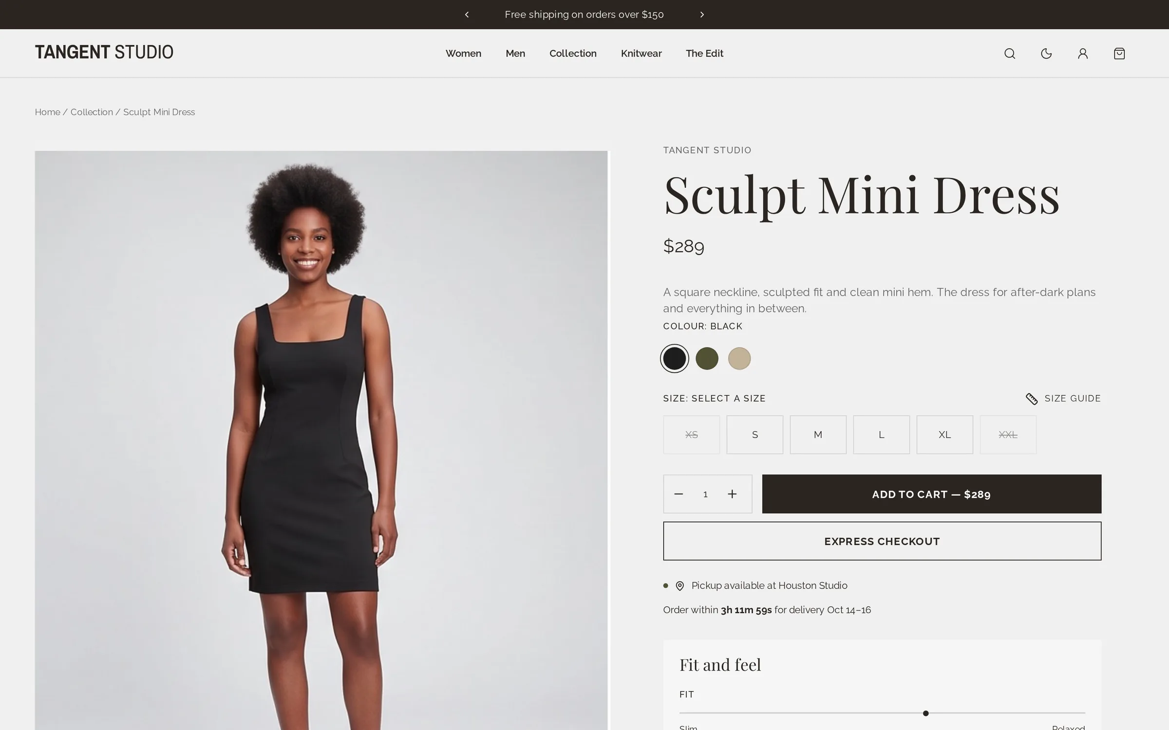 Selvedge preset product page with gallery, sizes and buy buttons