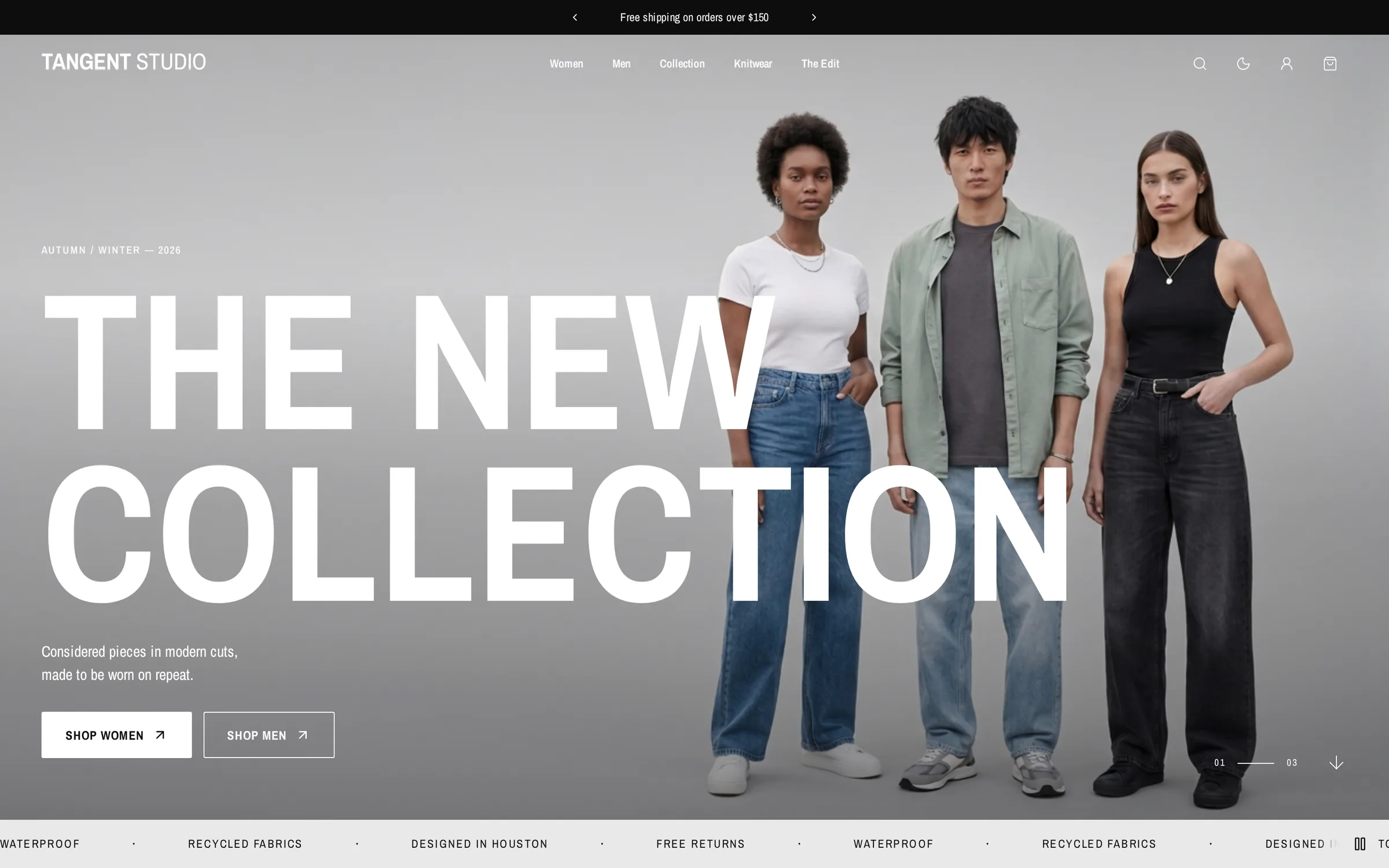 Tangent home page: condensed headings over the autumn campaign, header and ticker