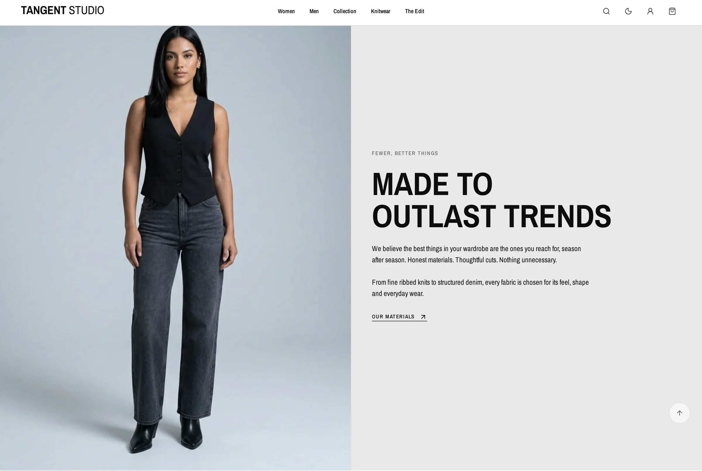 Made to outlast trends section: campaign image beside the materials copy